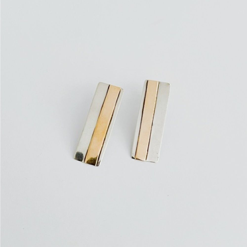 Vintage Sterling Silver & 14kt Gold Earrings - Picture 5 of 13